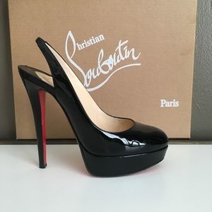 Black Louboutin Bianca sky high slingback pumps